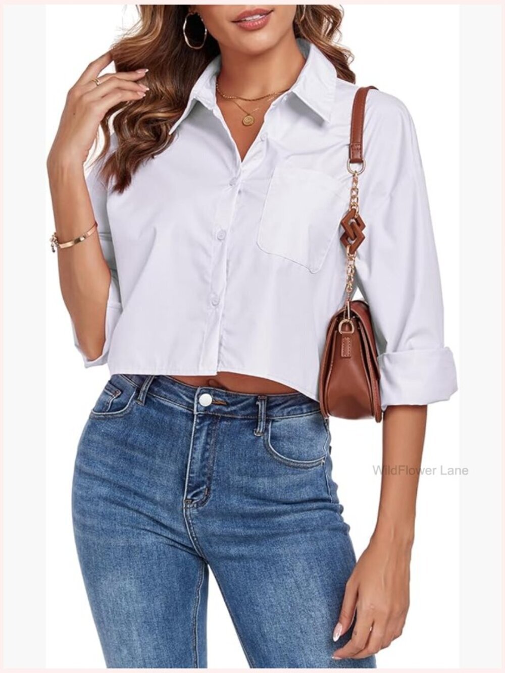 Cropped Oversize Button Down Shirt with Pocket